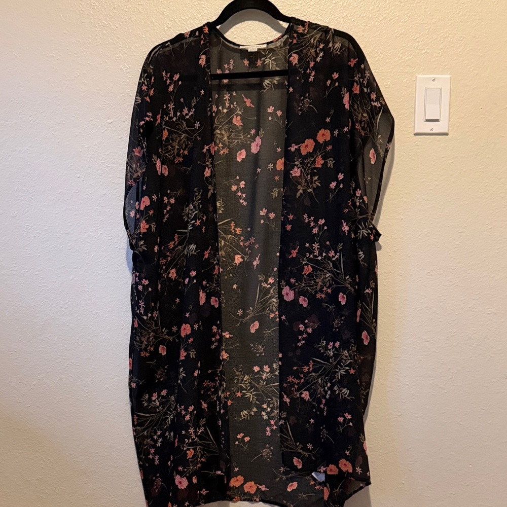 Americanβ Eagle Floral Chiffon Kimono Open Front Cardigan Cover-Up OS
